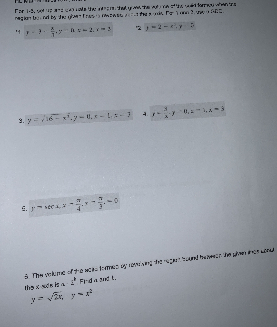 For 1 - 6 , set up and evaluate the integral that