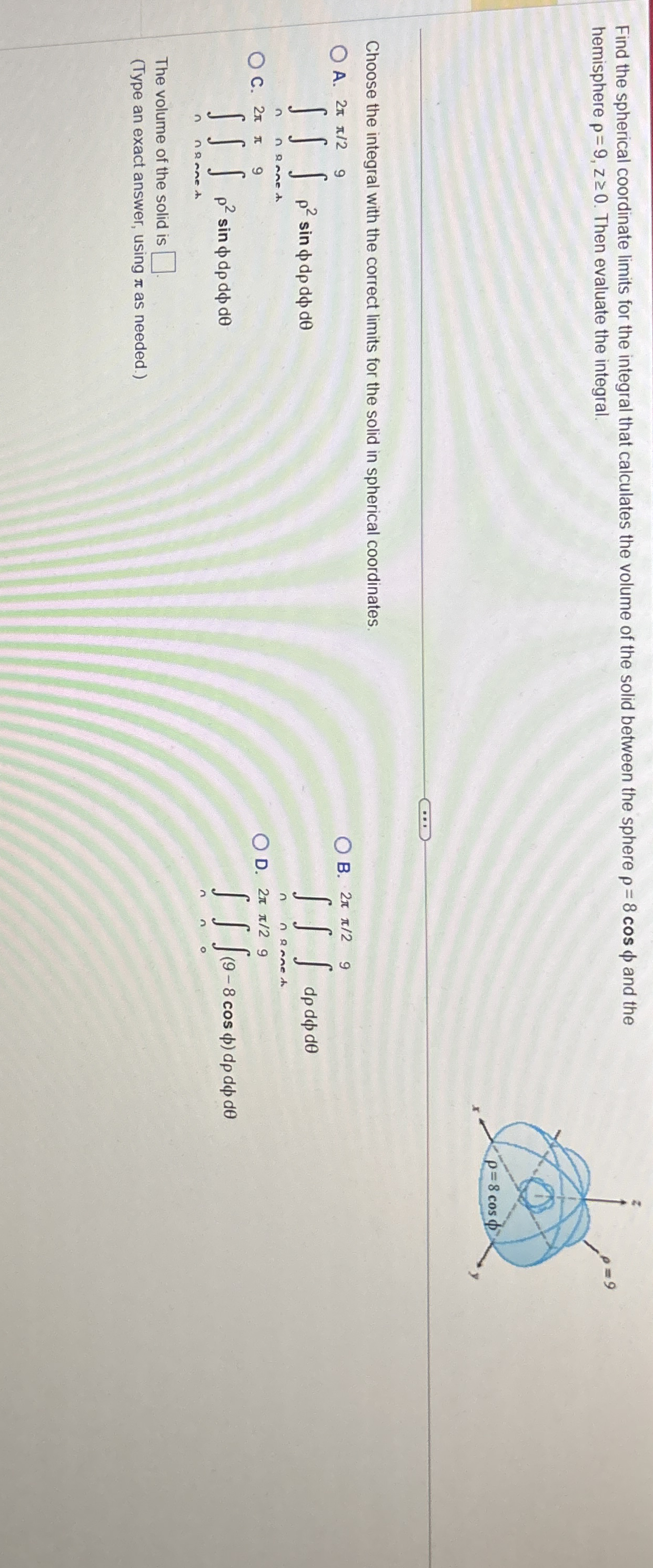 Find the spherical coordinate limits for the