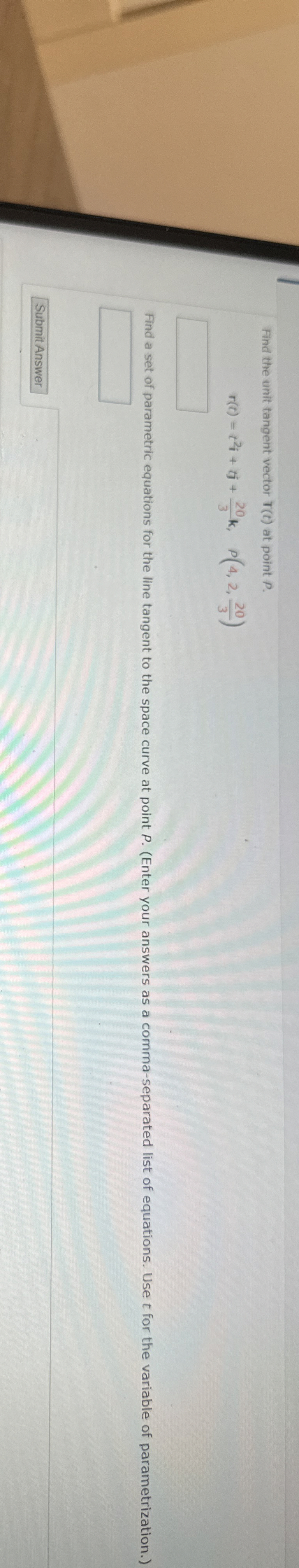 Find the unit tangent vector T ( t ) at point P r