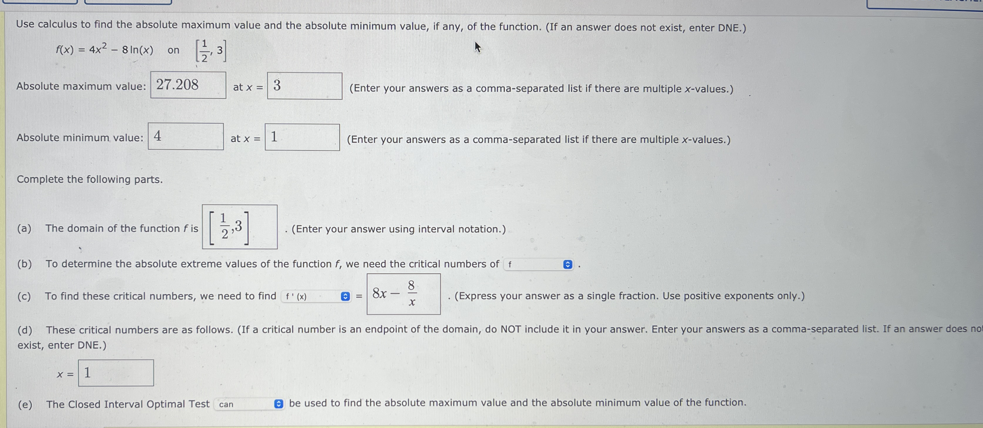 Use calculus to find the absolute maximum value