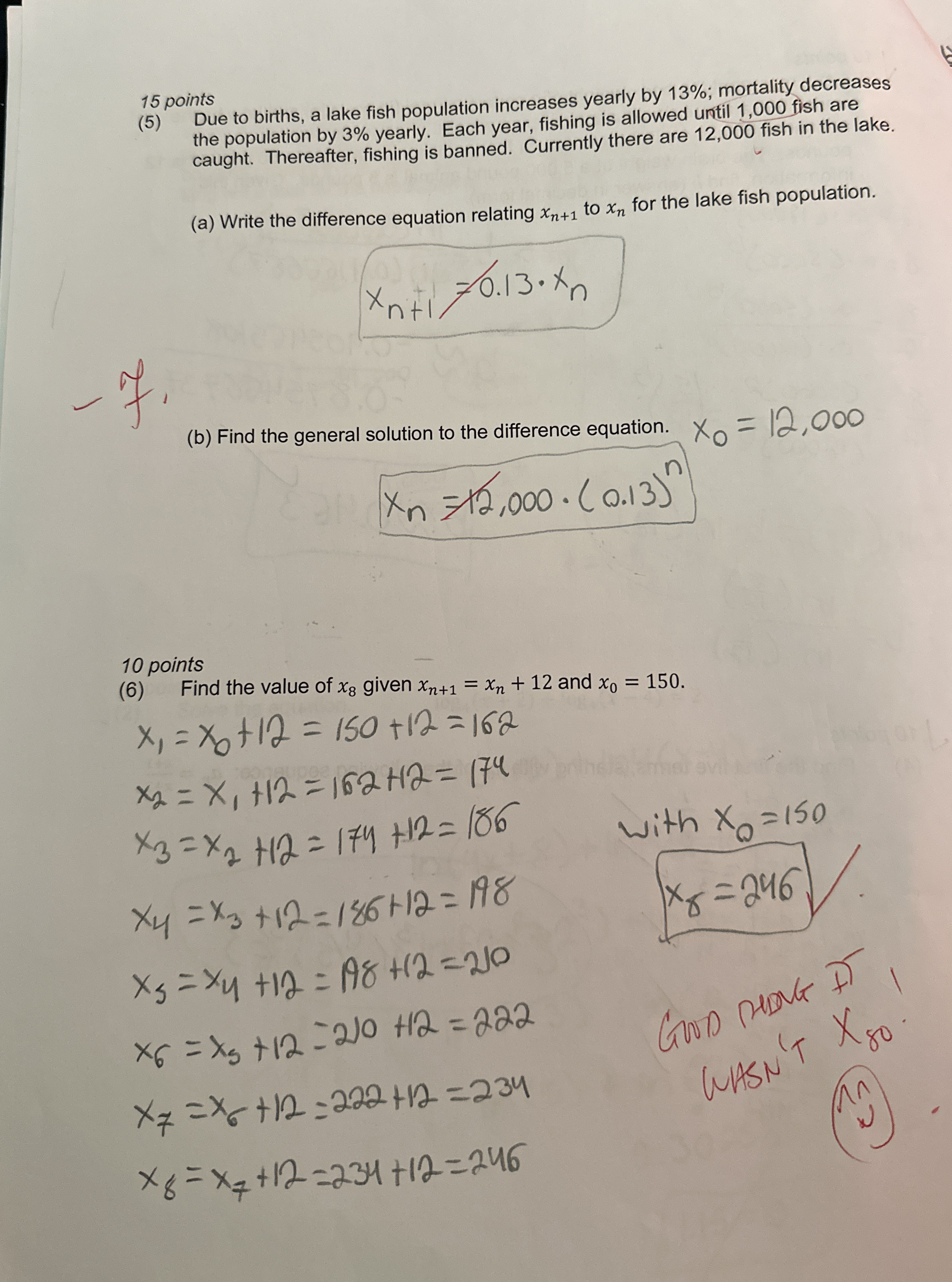 1 5 points ( 5 ) Due to births, a lake fish