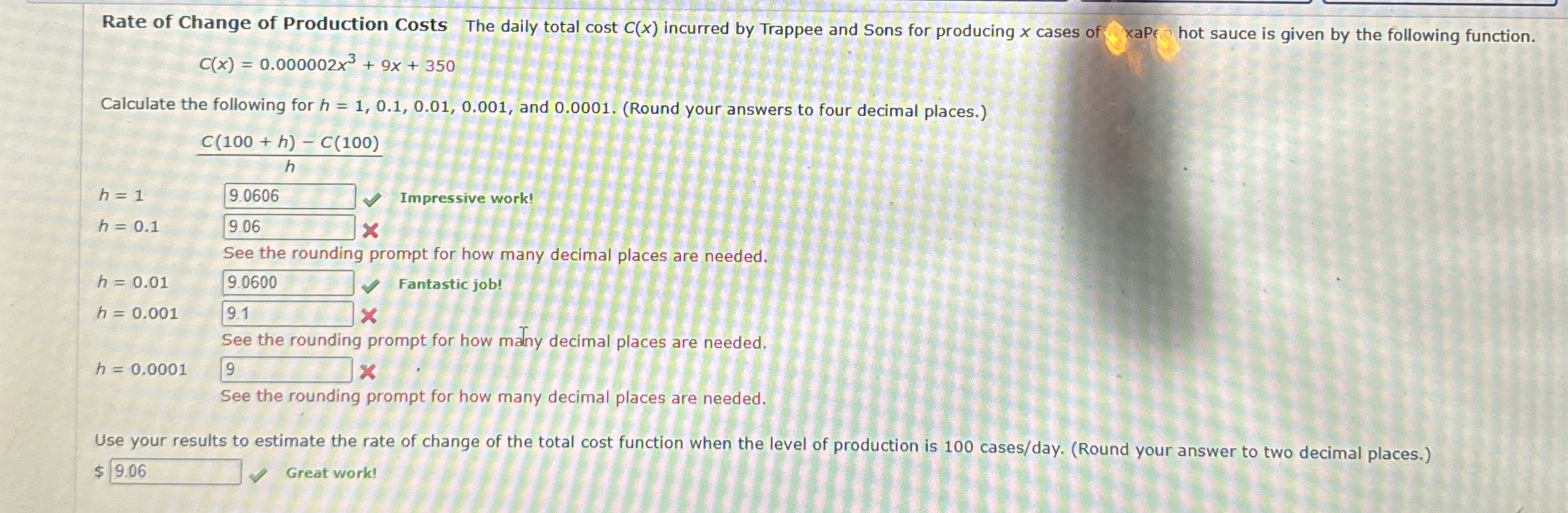 Rate of Change of Production Costs The daily