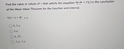 of the Mean Value Theorem for the function and