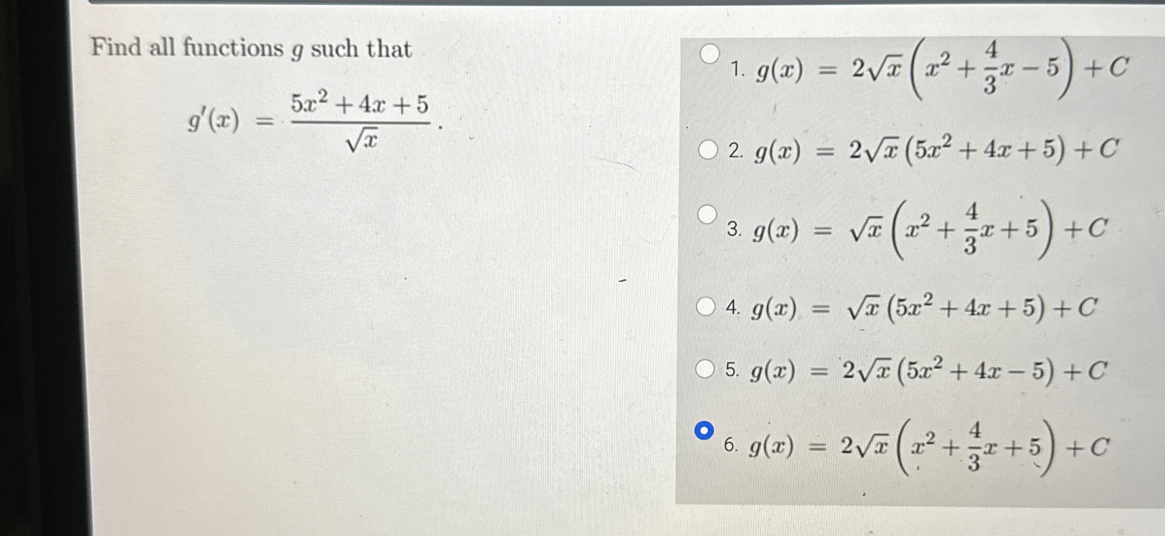 Find all functions g such that g ' ( x ) = 5 x 2