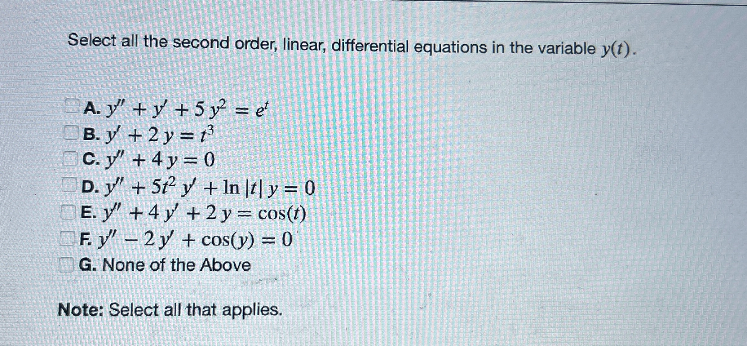 Select all the second order, linear, differential