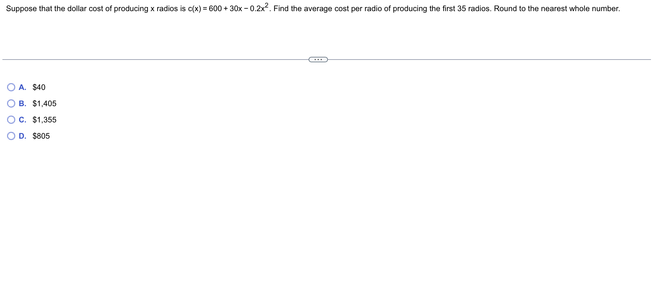 Suppose that the dollar cost of producing x