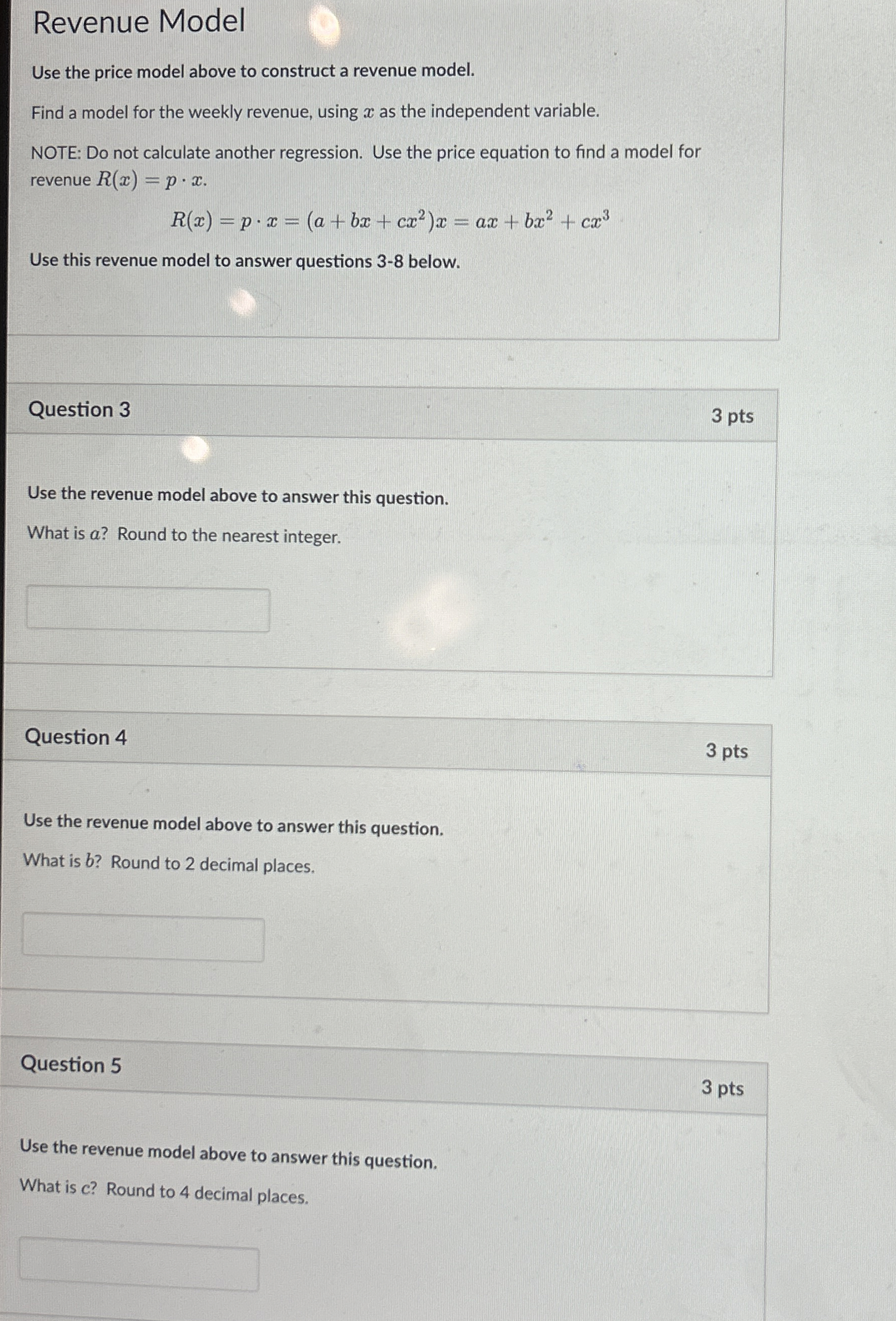 Revenue Model Use the price model above to