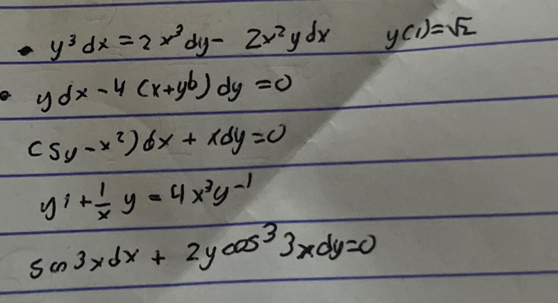 y 3 d x = 2 x 3 d y - 2 x 2 y d x , y ( 1 ) = 2 2