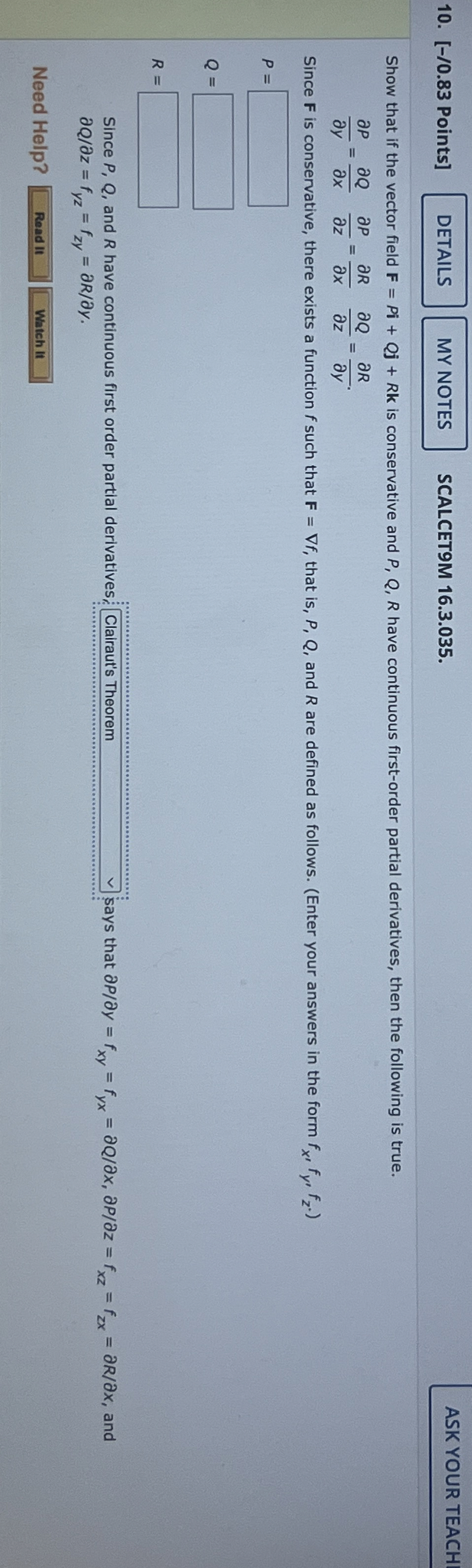 [ - / 0 . 8 3 Points ] SCALCET 9 M 1 6 . 3 . 0 3