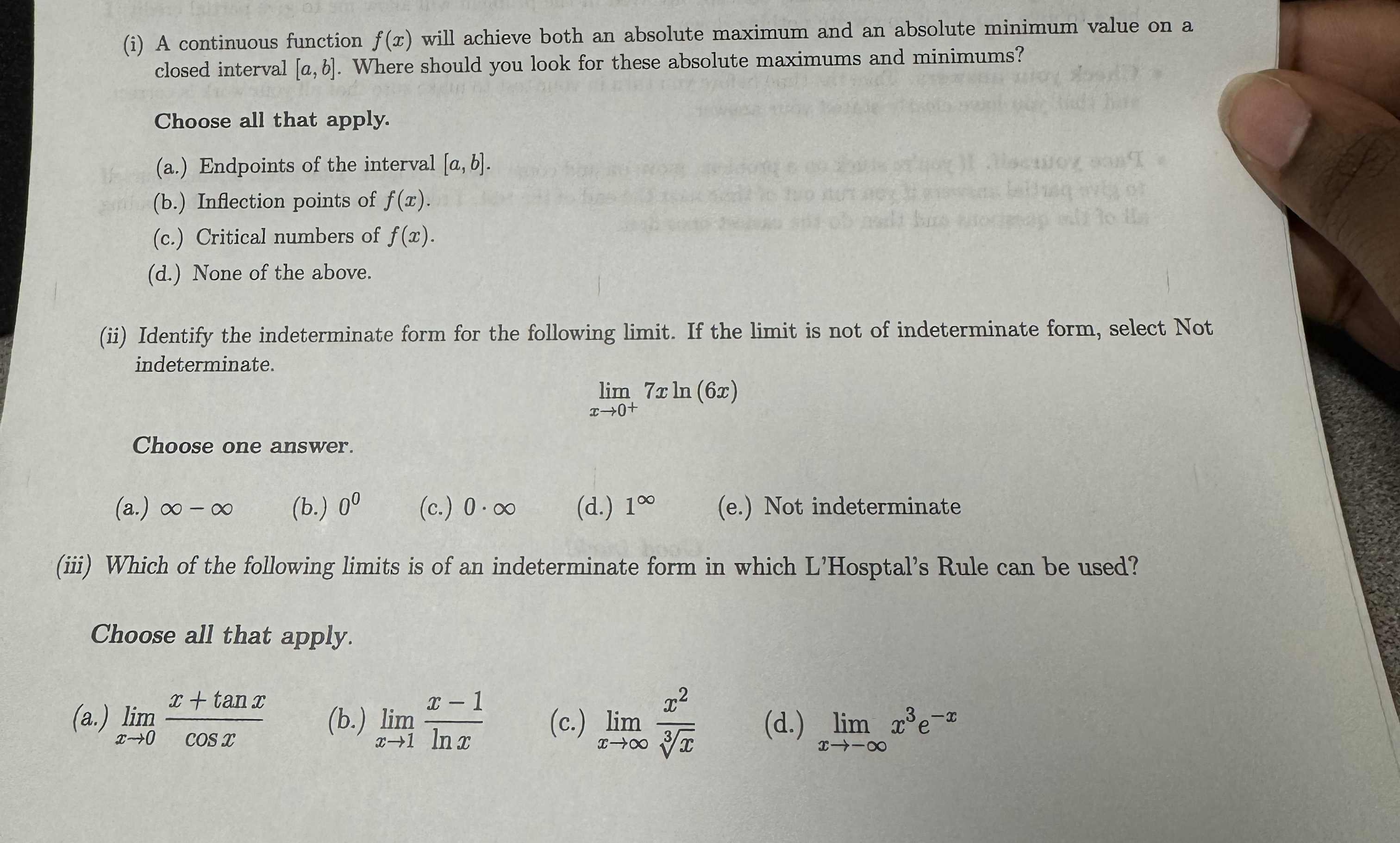 ( i ) A continuous function f ( x ) will achieve