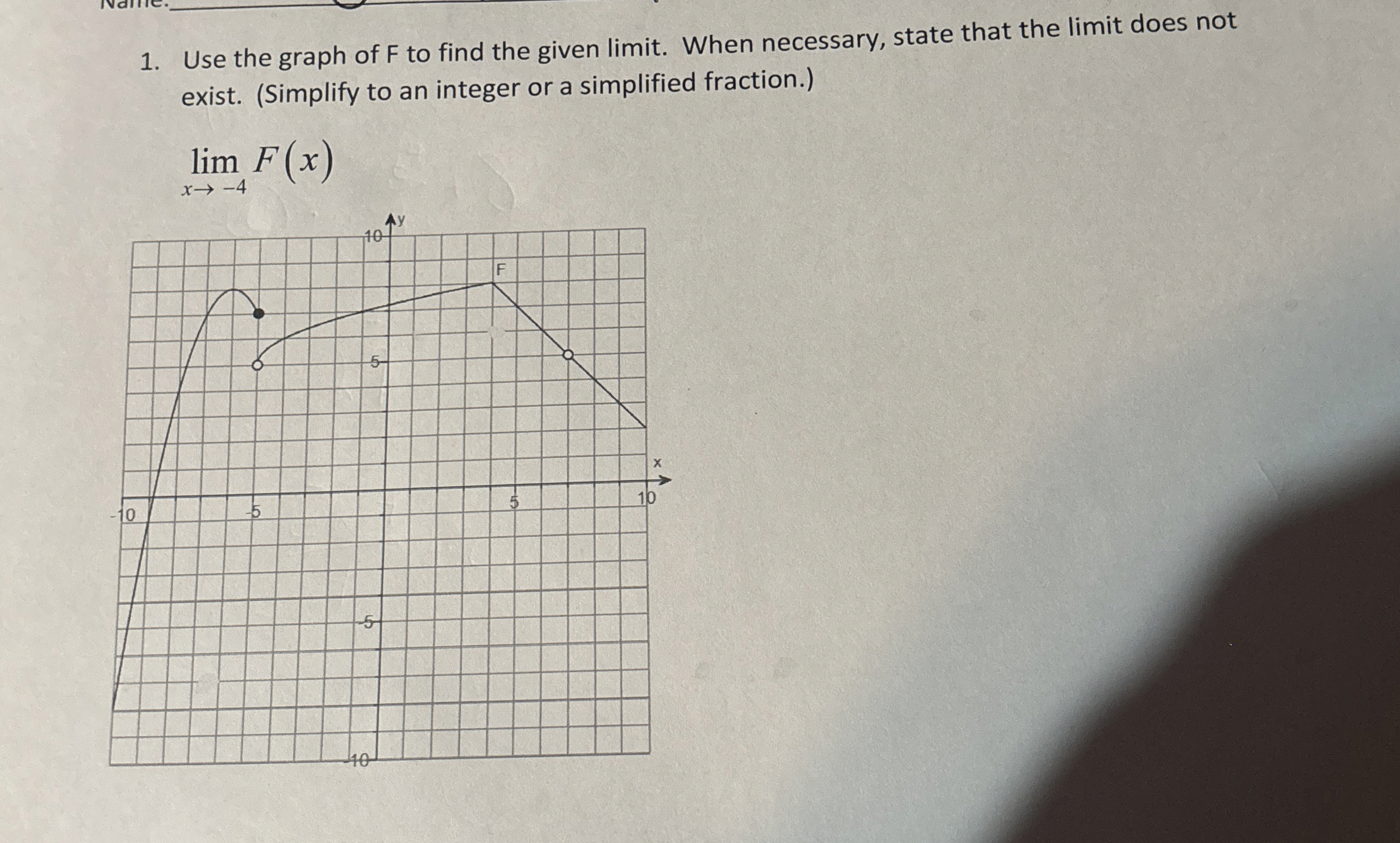 Use the graph of F to find the given limit . When