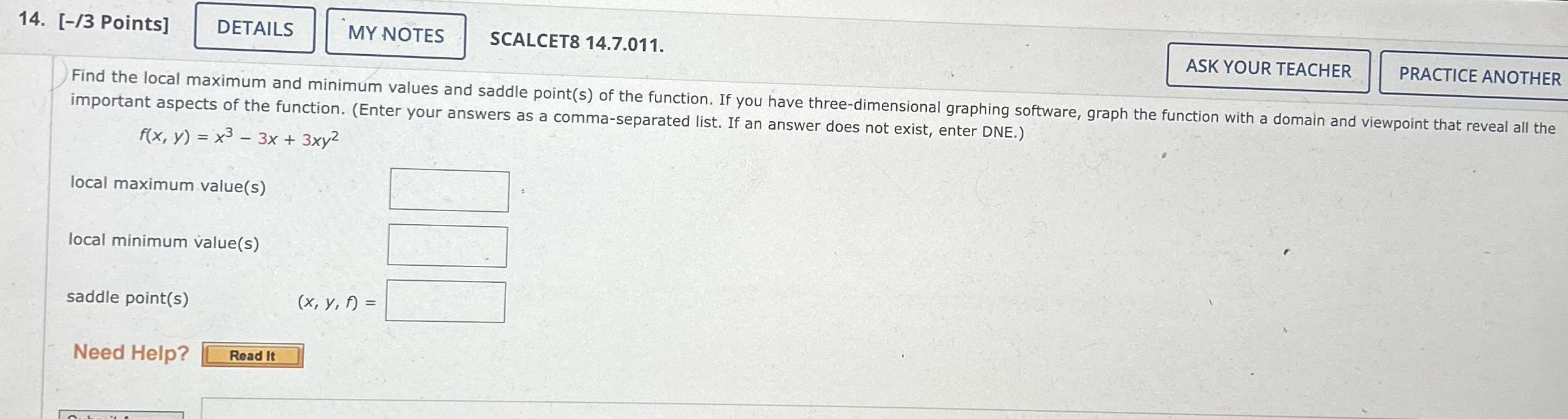 [ - / 3 Points ] SCALCET 8 1 4 . 7 . 0 1 1 . Find