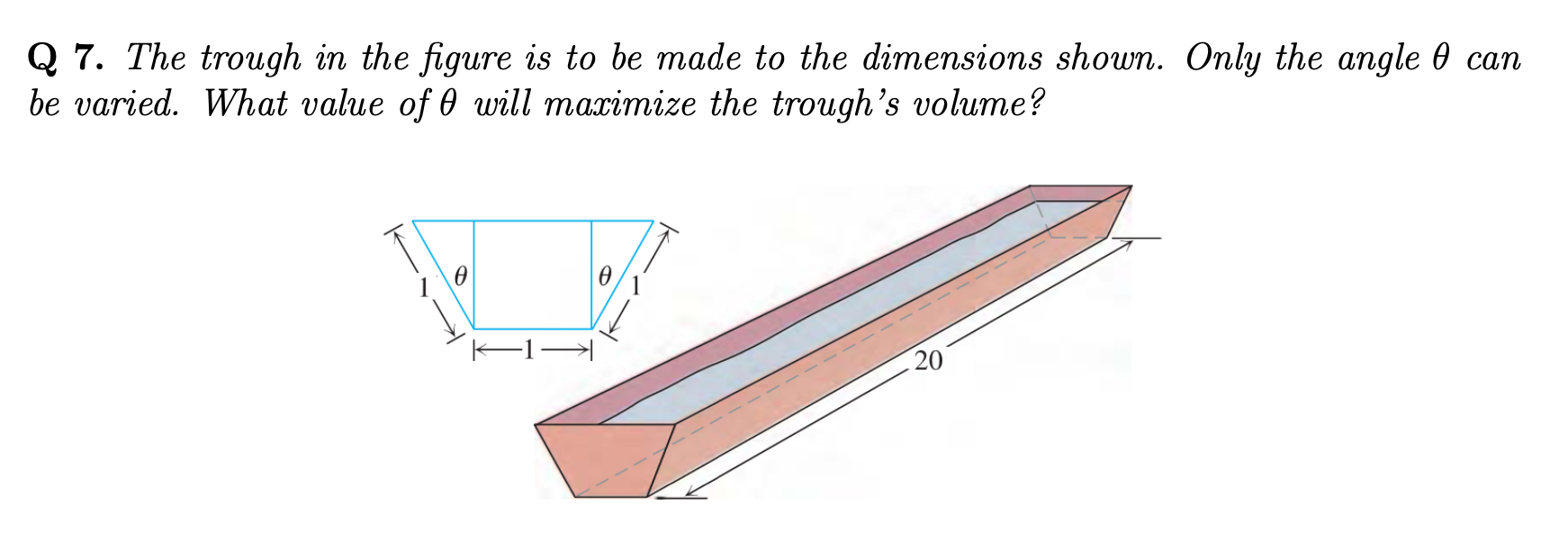 Q 7 . The trough in the figure is to be made to