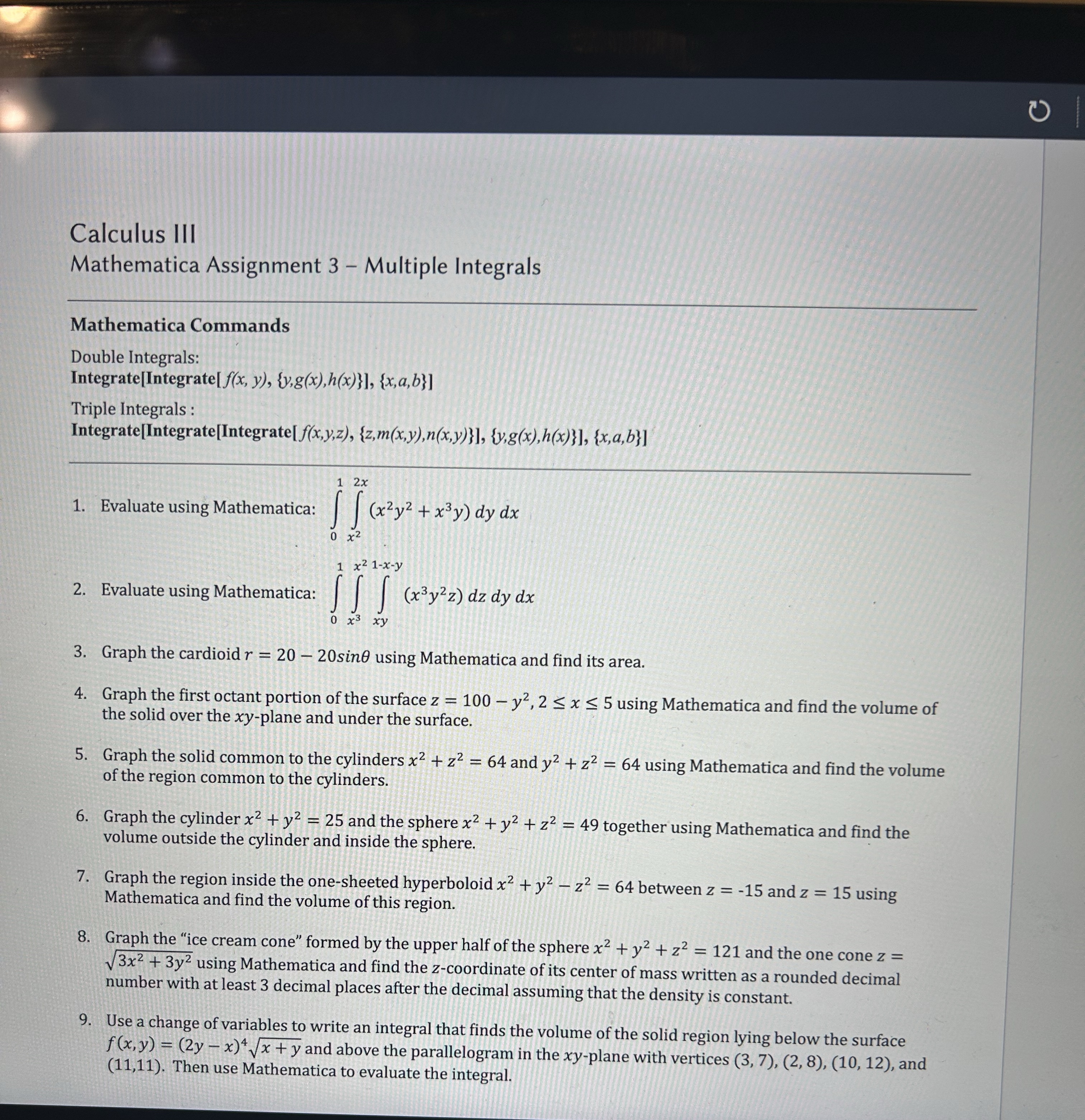 Calculus III Mathematica Assignment 3 - Multiple
