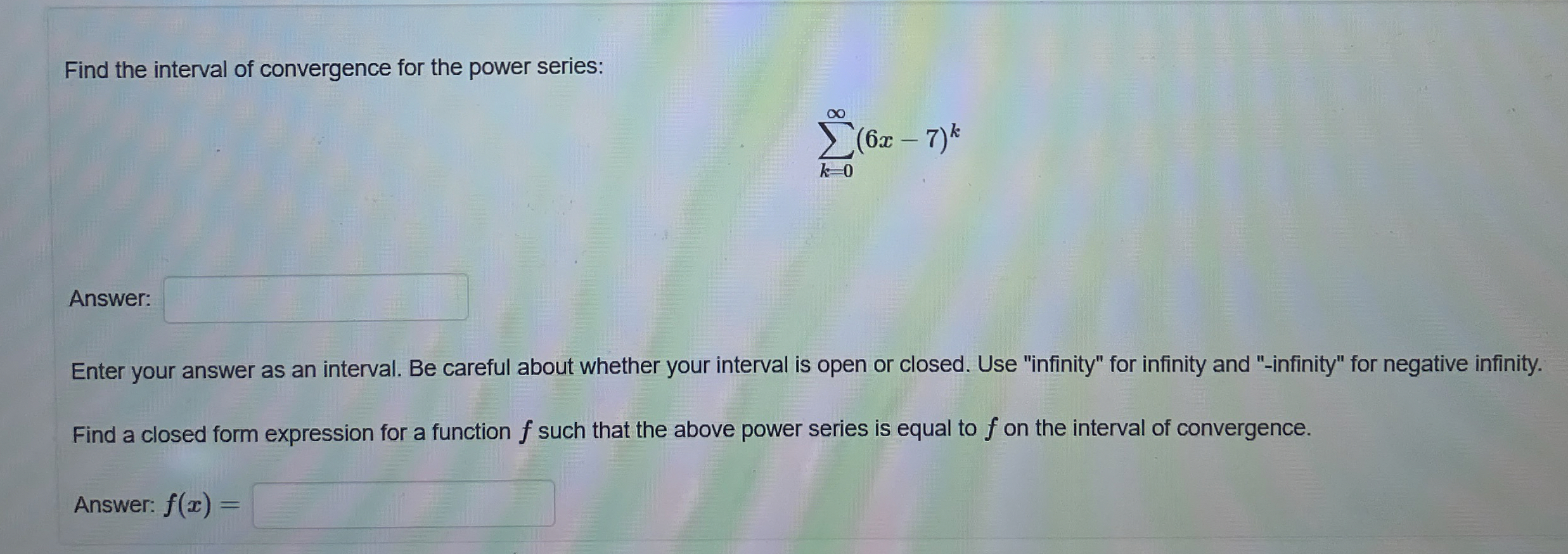 Find the interval of convergence for the power