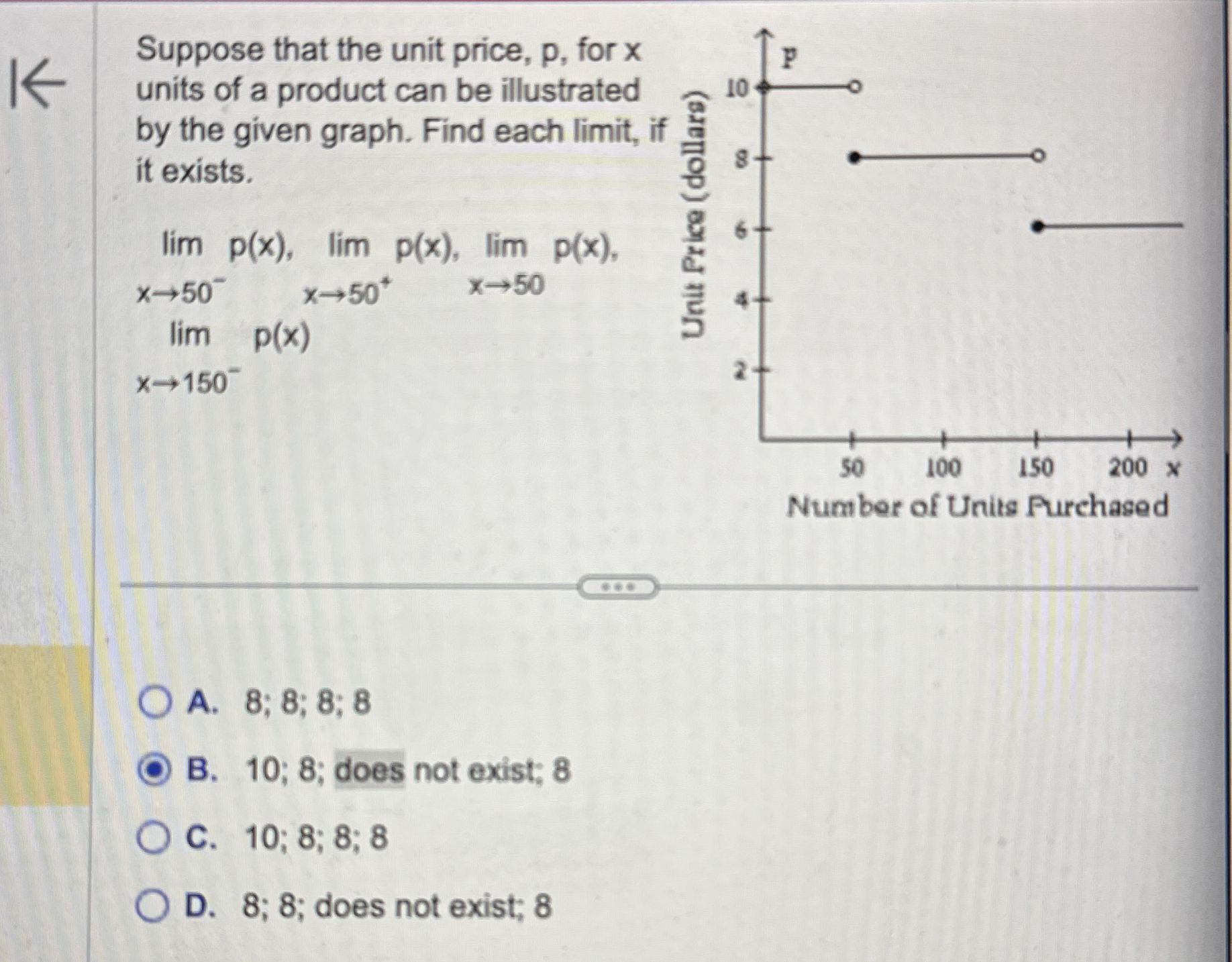Suppose that the unit price, p , for x units of a