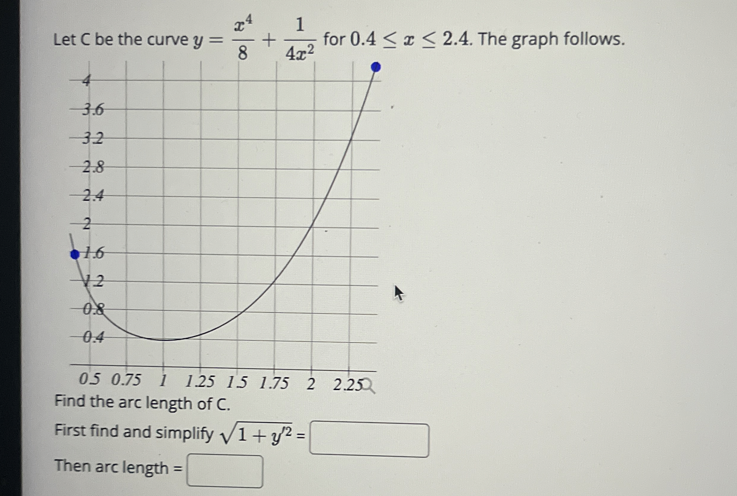 Let C be the curve y = x 4 8 + 1 4 x 2 for 0 . 4