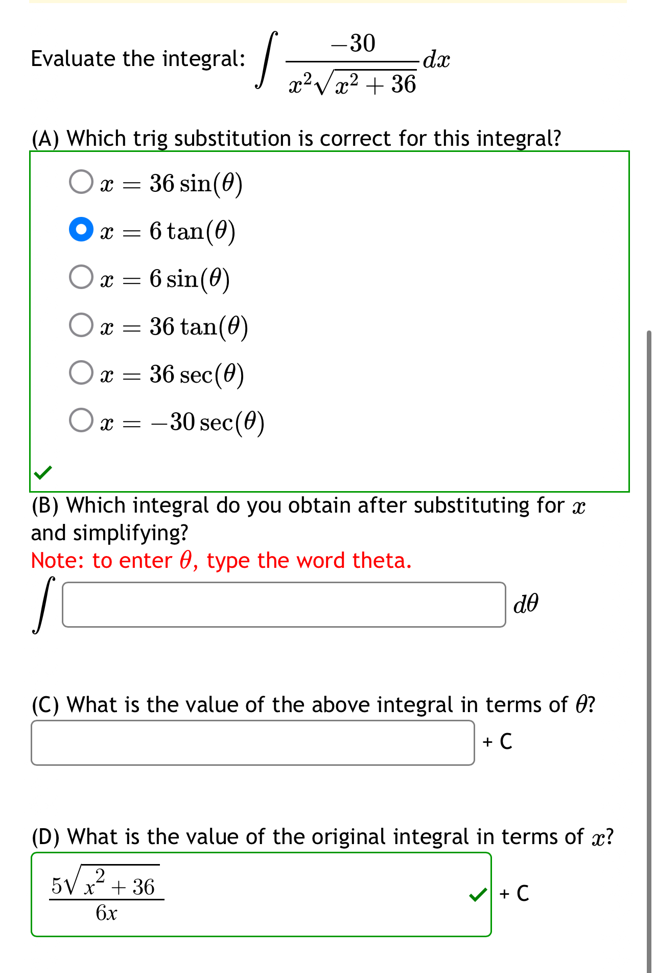 Evaluate the integral: - 3 0 x 2 x 2 + 3 6 2 d x