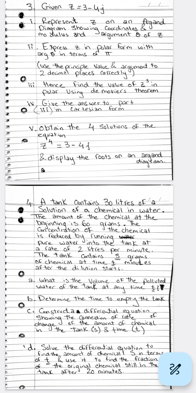 Given z = 3 - 4 j i . Represent z on an flyand