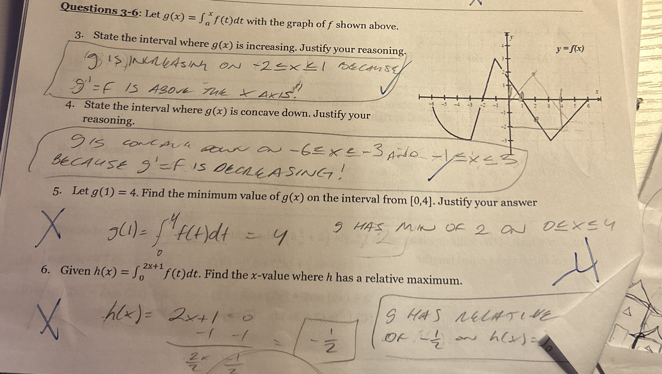 Questions 3 - 6 : Let g ( x ) = a x f ( t ) d t