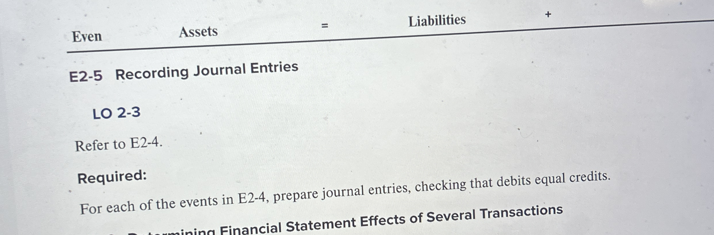 Even Assets Liabilities E 2 - 5 Recording Journal