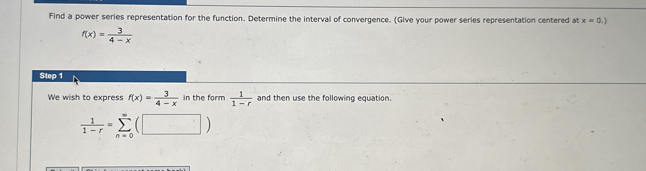 Find a power series representation for the