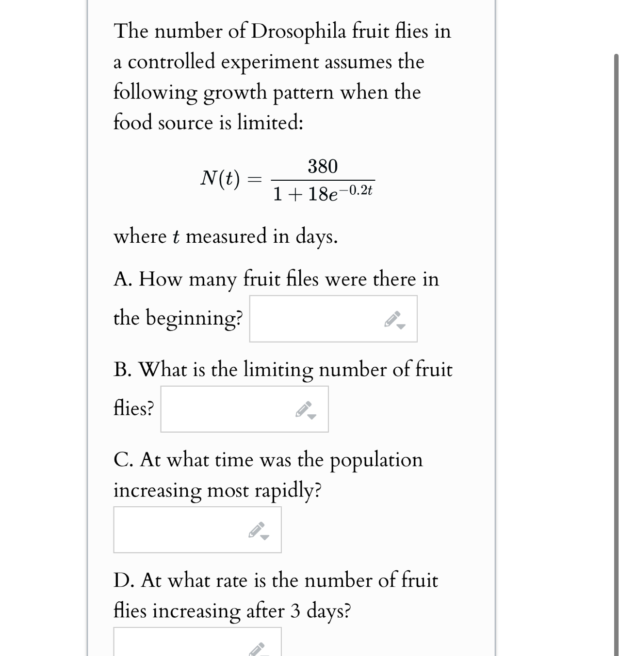 The number of Drosophila fruit flies in a