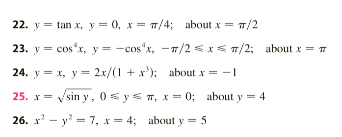 y = t a n x , y = 0 , x = 4 ; , about x = 2 y = c