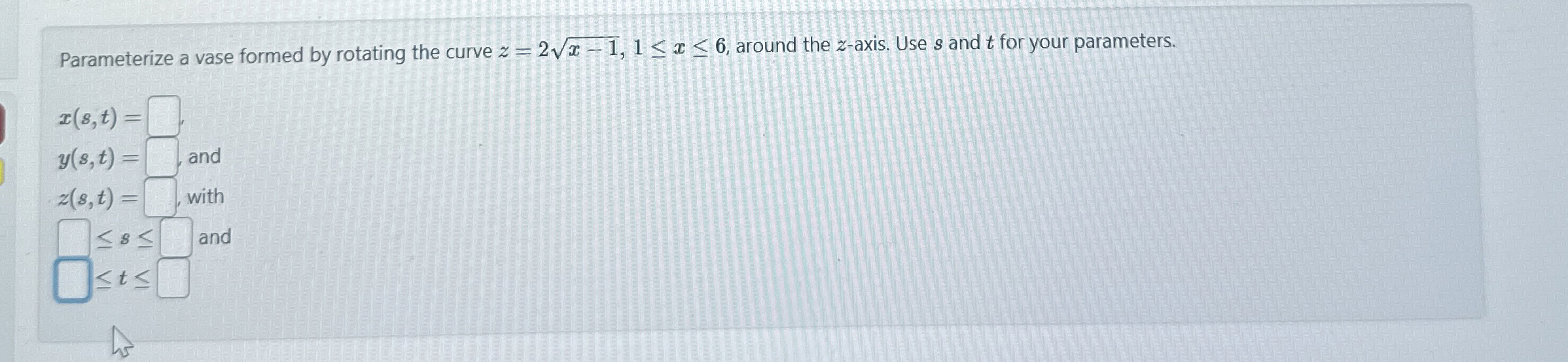 Parameterize a vase formed by rotating the curve