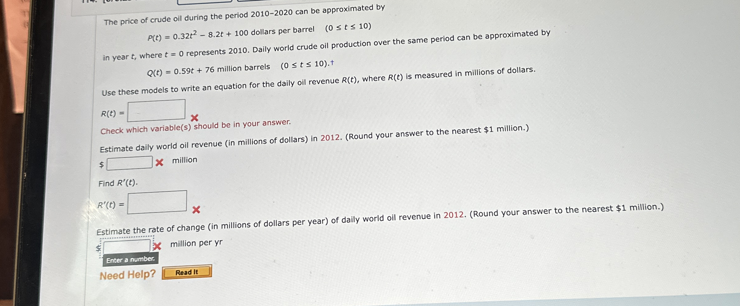 The price of crude oil during the period 2 0 1 0