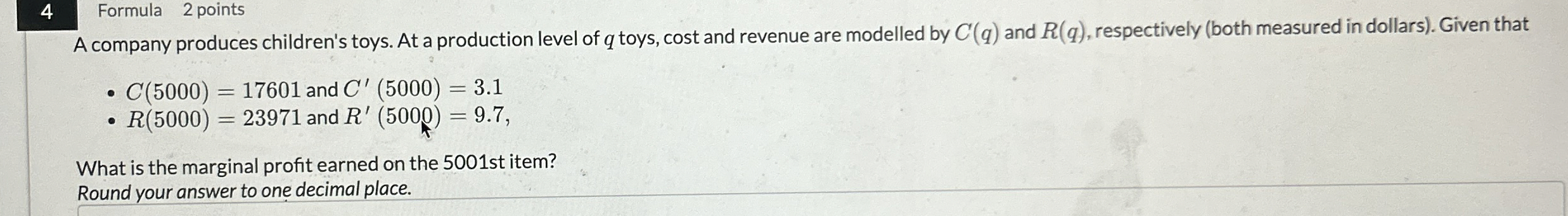 4 Formula 2 points A company produces children's
