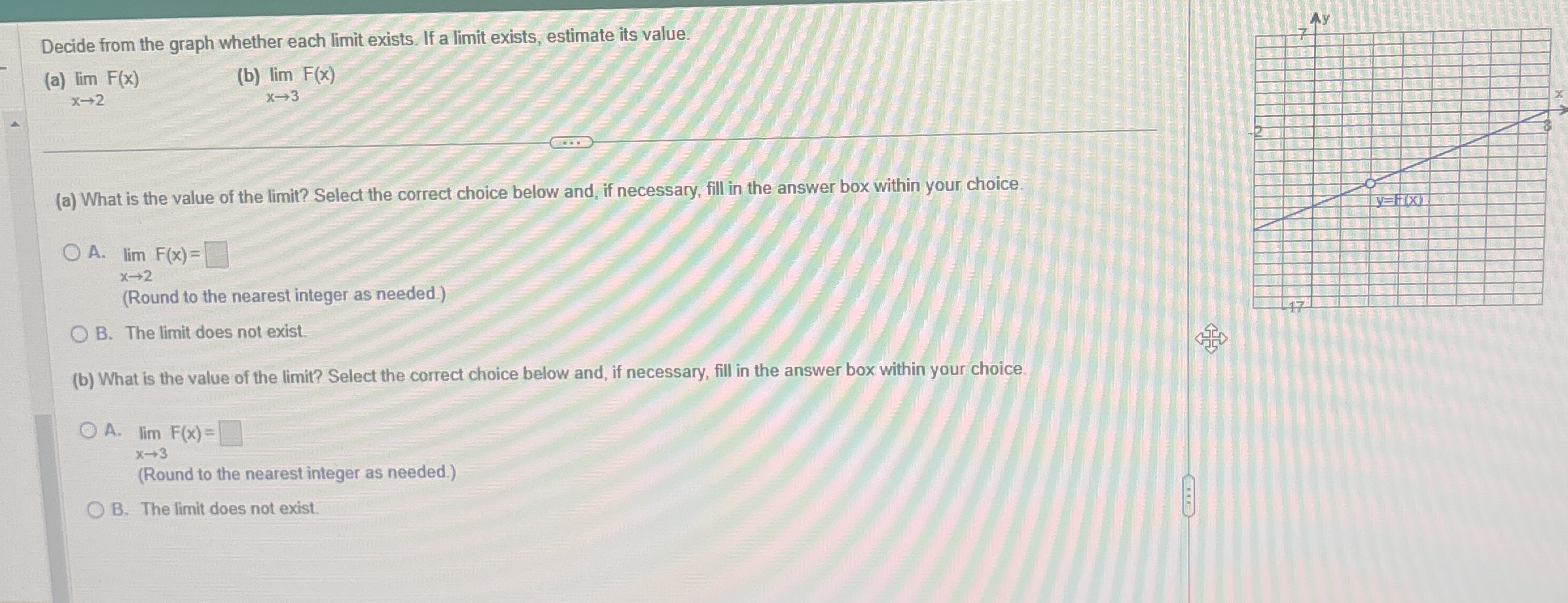Decide from the graph whether each limit exists.