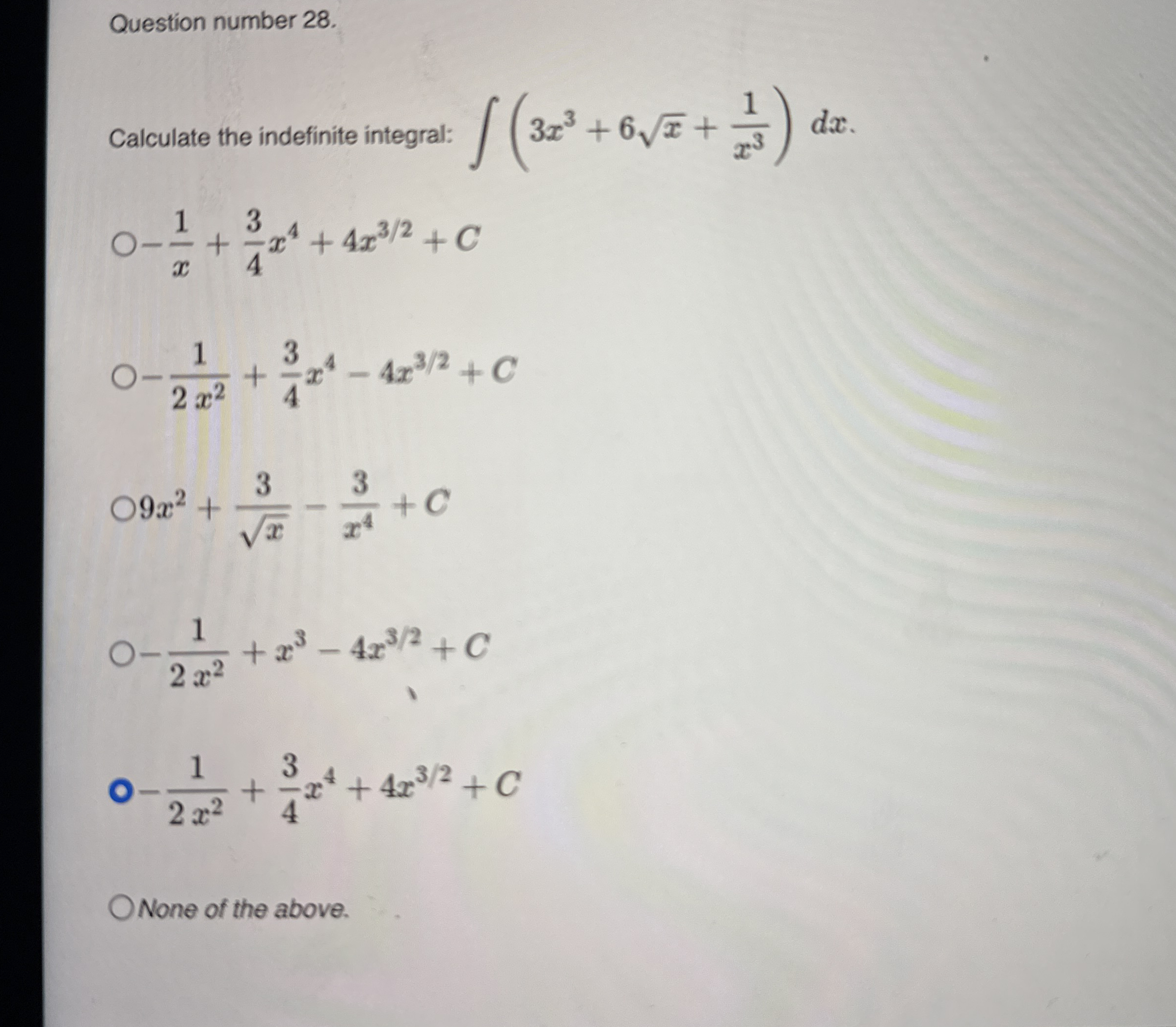 Question number 2 8 . Calculate the indefinite