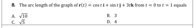 The arc length of the graph of r ( t ) = c o s t