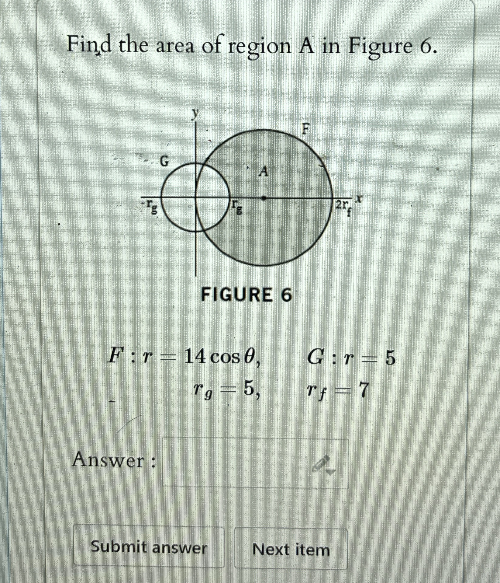 Find the area of region A in Figure 6 . F : r = 1