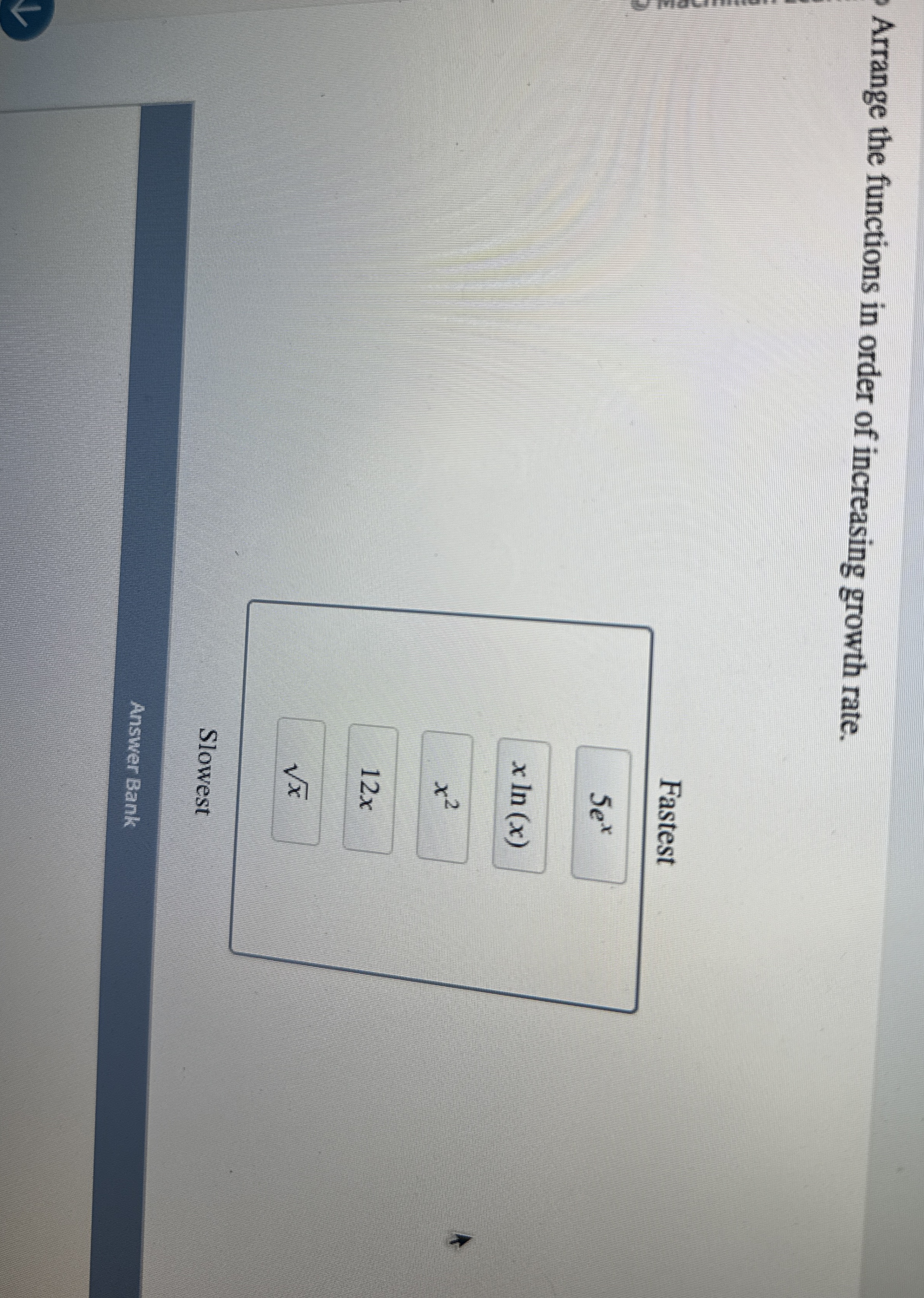 Arrange the functions in order of increasing