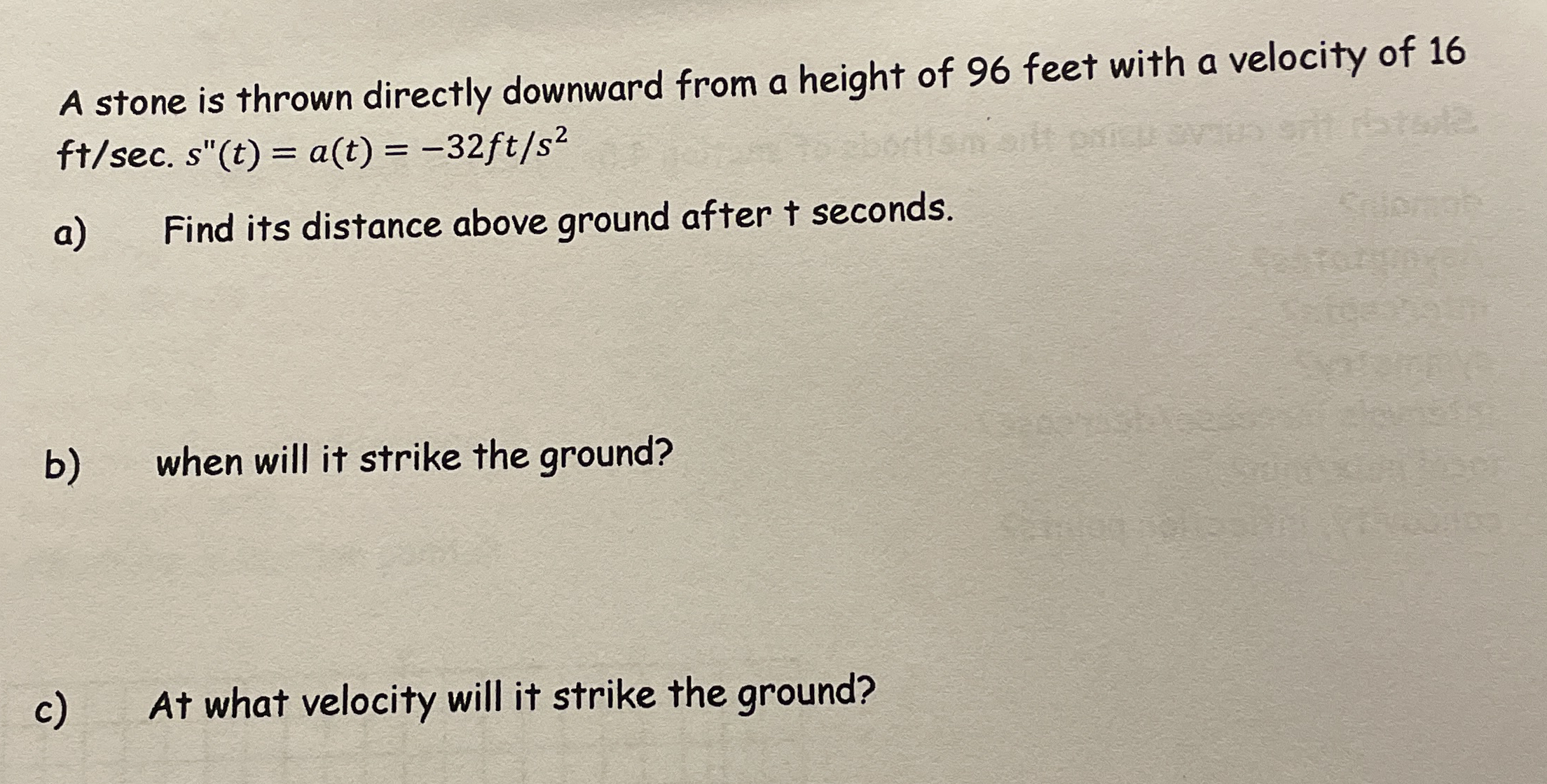 A stone is thrown directly downward from a height