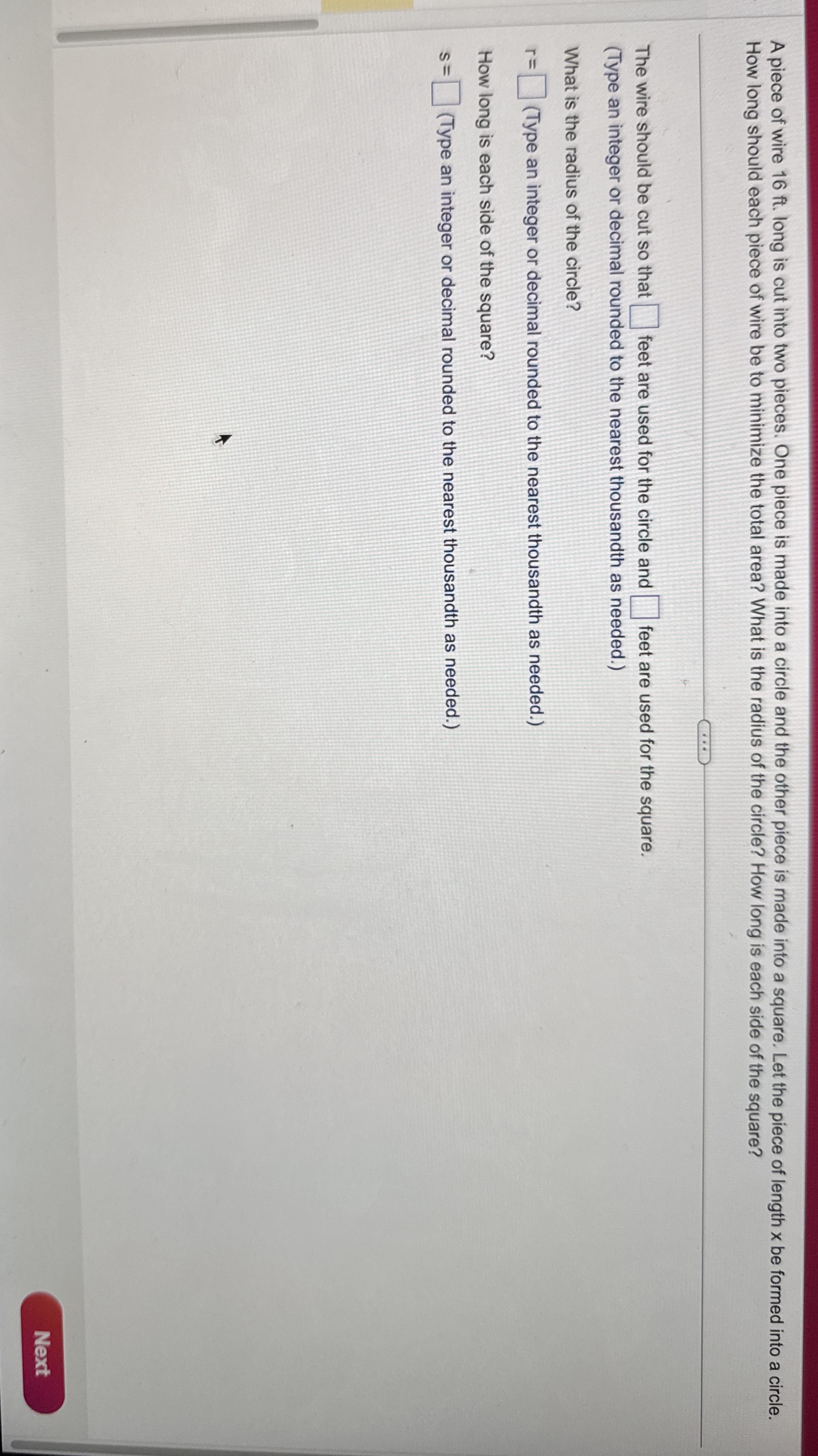 A piece of wire 1 6 ft . long is cut into two