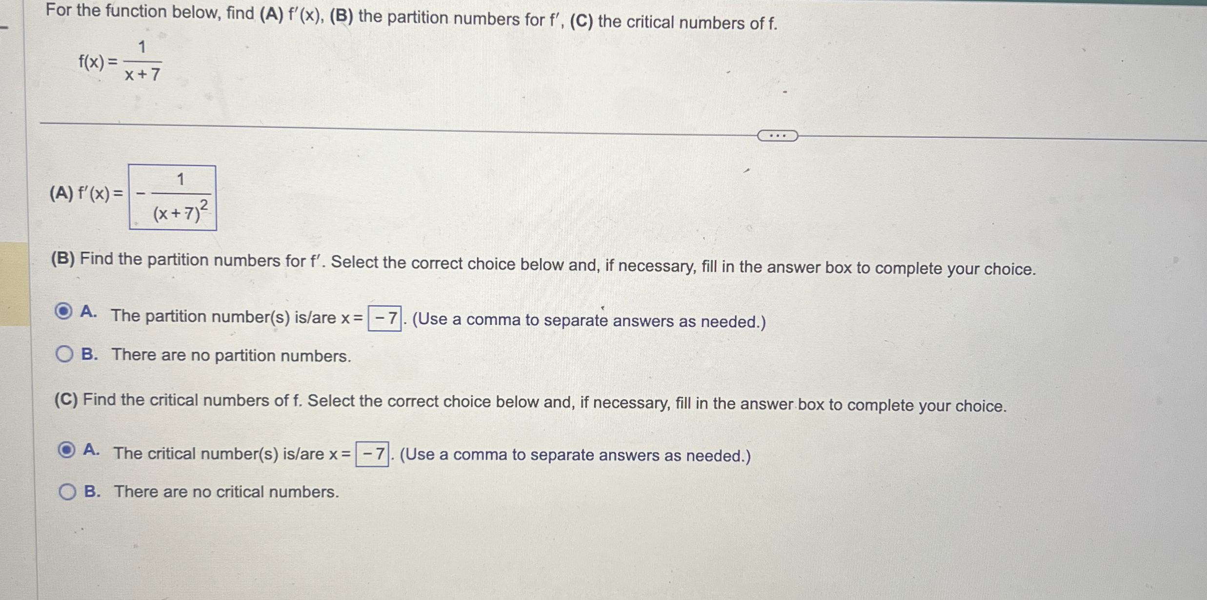 For the function below, find ( A ) f ' ( x ) , (