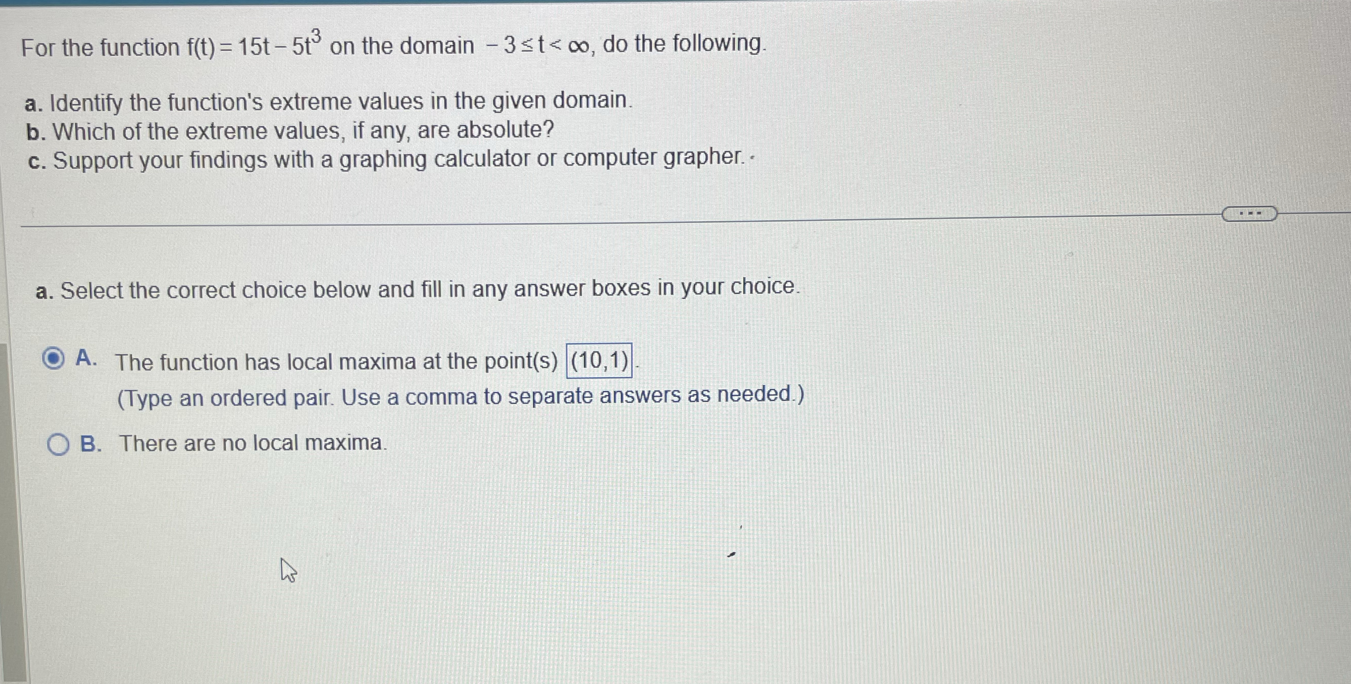 For the function f ( t ) = 1 5 t - 5 t 3 on the