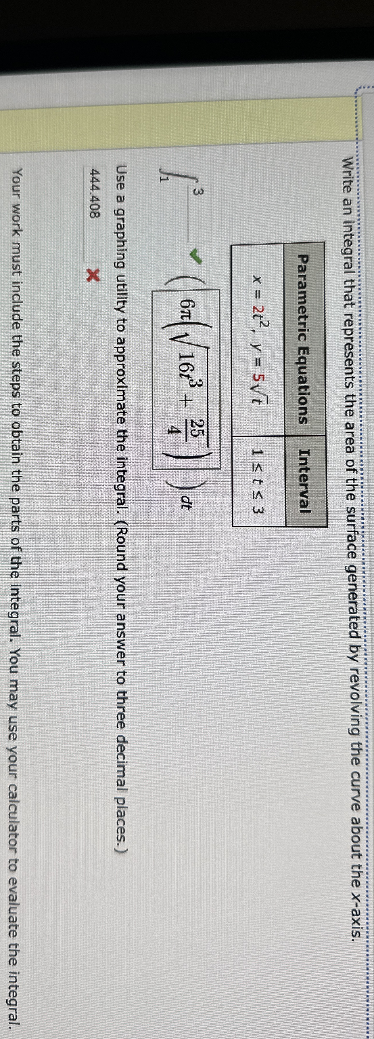 Write an integral that represents the area of the