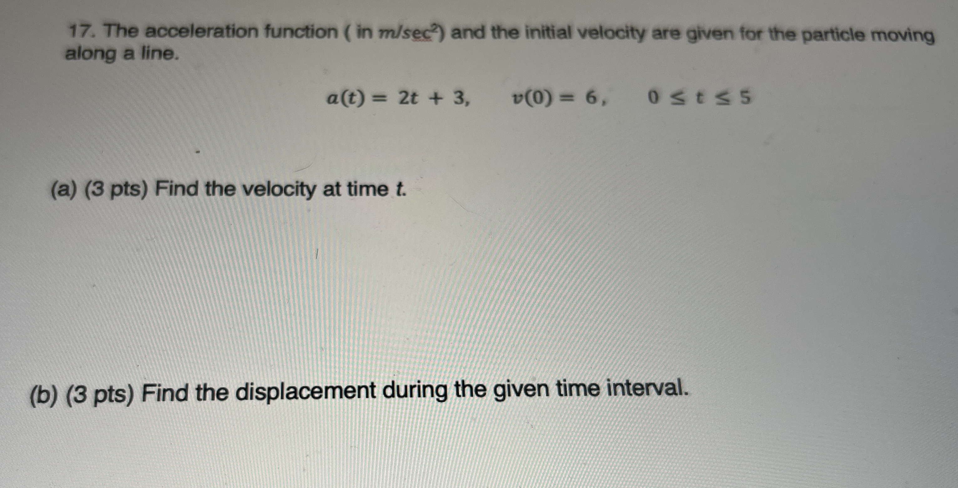 The acceleration function ( in m s e c 2 ) and