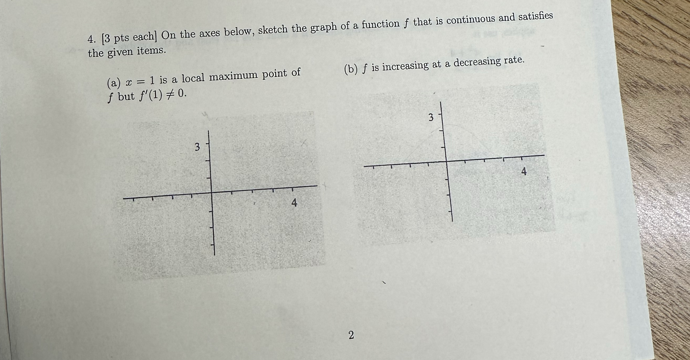 [ 3 pts each ] On the axes below, sketch the
