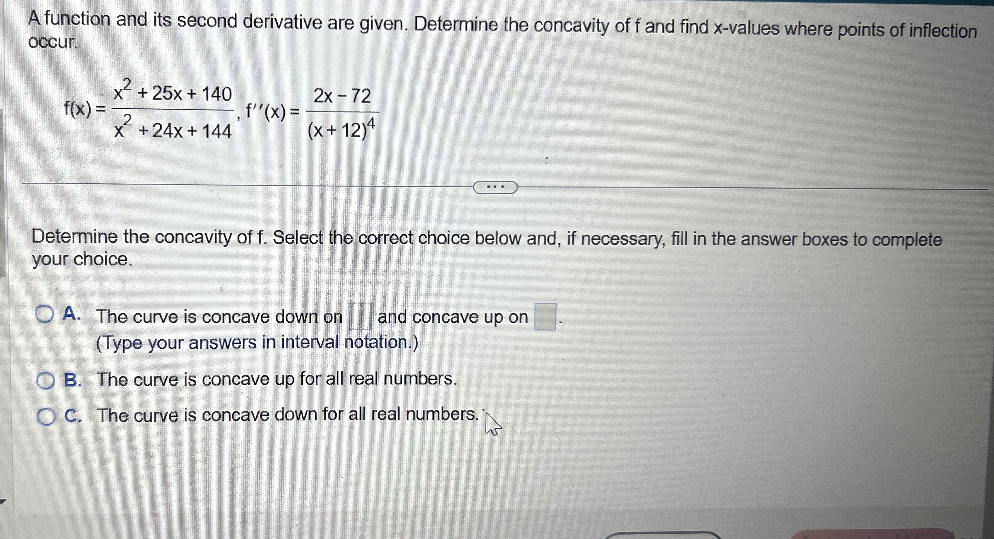 A function and its second derivative are given.