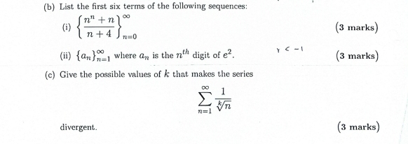 ( b ) List the first six terms of the following