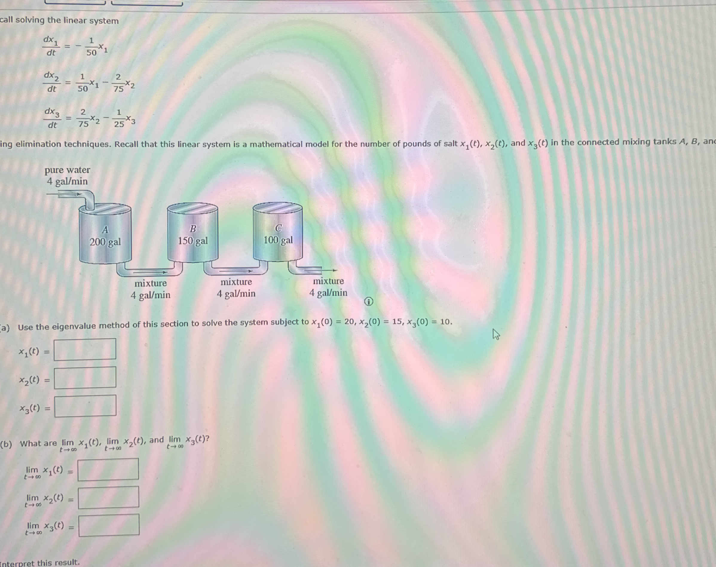 call solving the linear system d x 1 d t = - 1 5