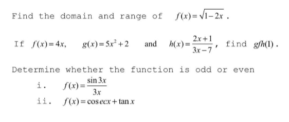 Find the domain and range of f ( x ) = 1 - 2 x 2