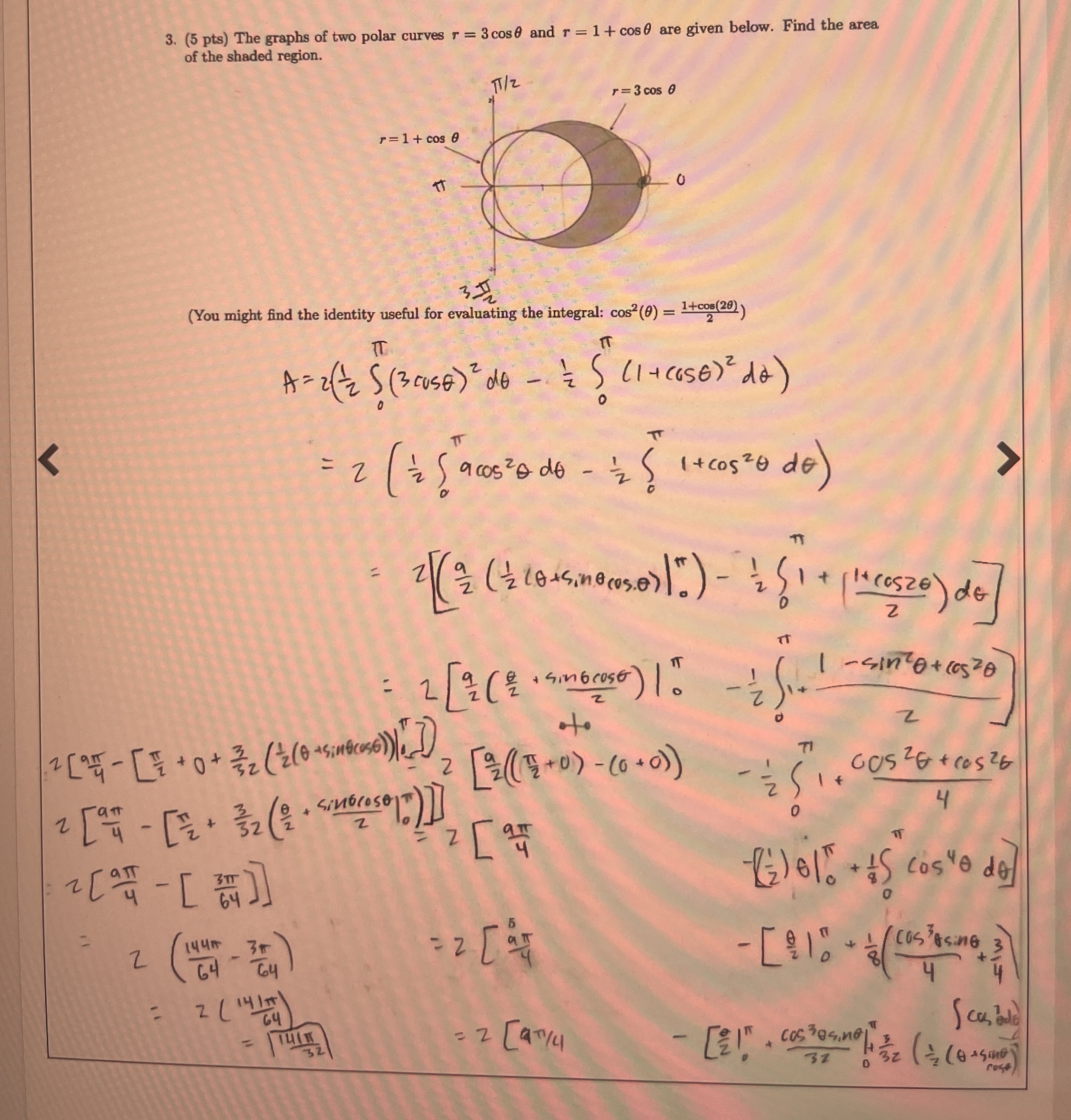 The graphs of two polar curves r = 3 c o s and r