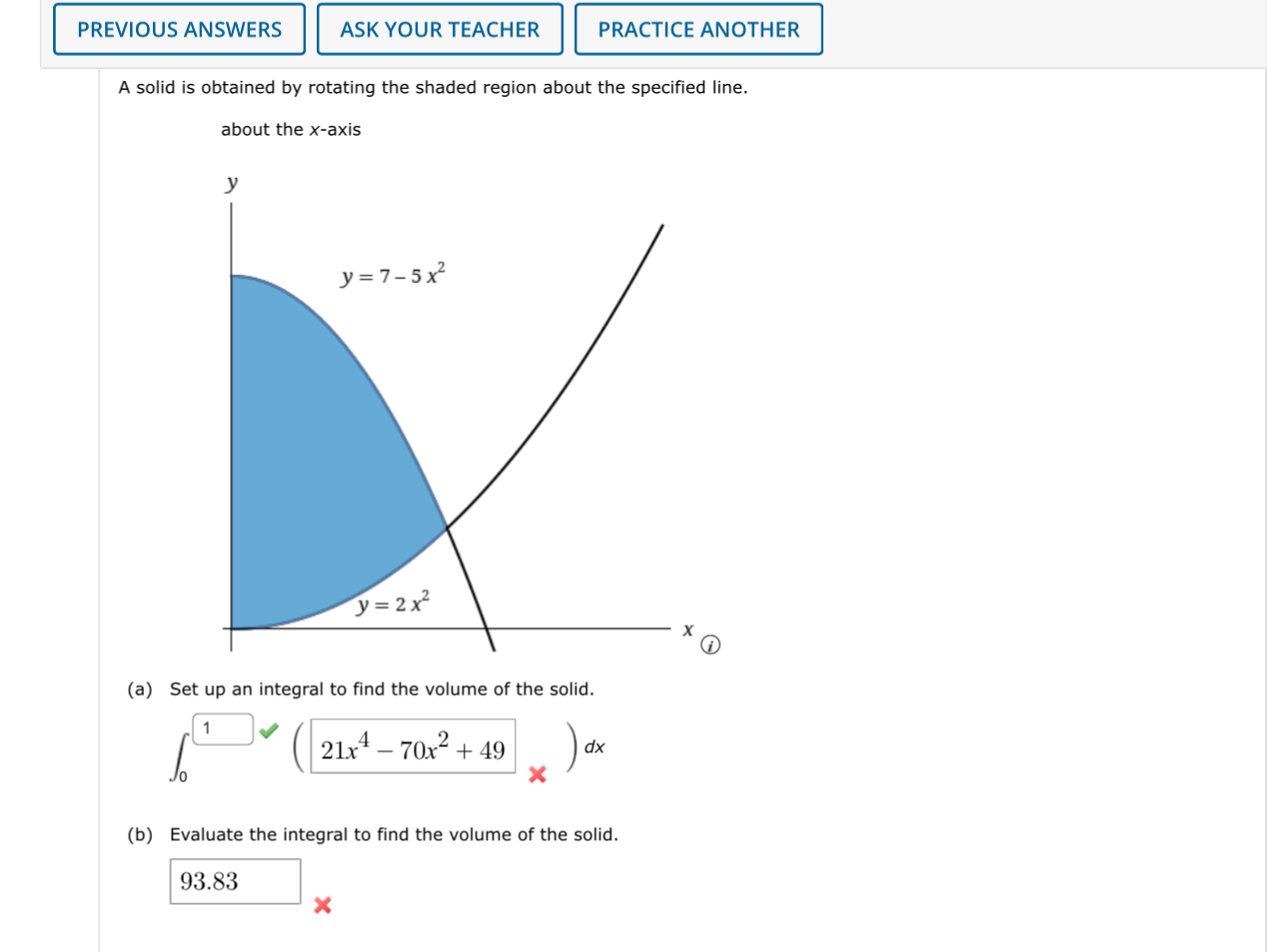 A solid is obtained by rotating the shaded region