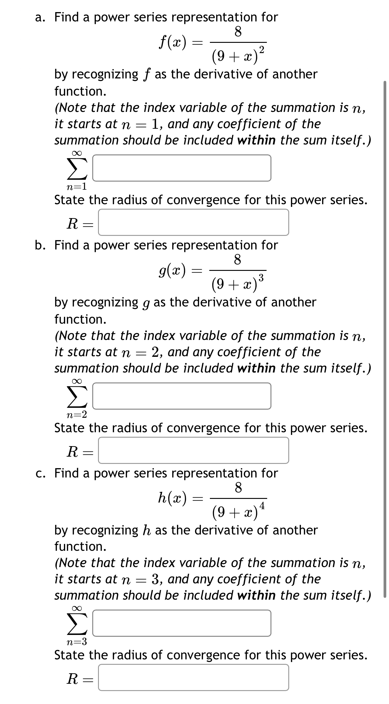 a . Find a power series representation for f ( x